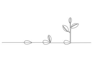 Growth plant processing continuous one line drawing of tree outline flat icon vector