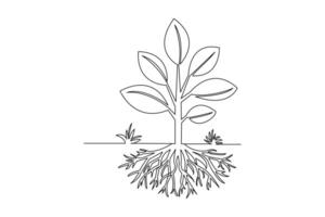 Growth plant processing one line drawing of tree outline sample flat icon vector