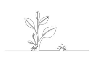 Growth plant processing one line drawing of tree outline flat design vector