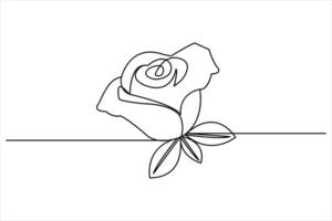 Continuous line rose flower drawing of outline flat icon vector