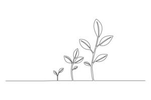 Growth plant processing one line drawing of tree single line illustration vector