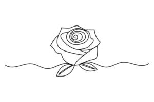 Continuous one line rose flower drawing of black and white background vector