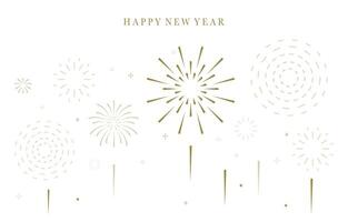 firework outline happy new year with gold outline on white banner vector
