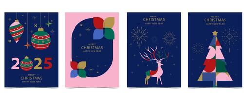 Christmas and happy new year background with geometric and reindeer. vertical design for A4 vector