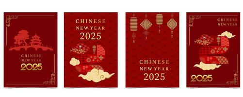 Happy Chinese New Year on red background with snake ,temple vector