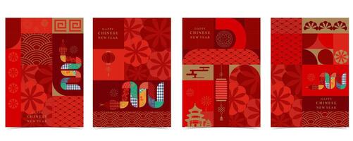 Happy Chinese New Year on red background with snake,lantern vector