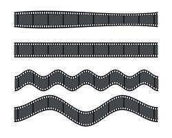 Set of film strips. Curved and wavy film tapes isolated on white background vector