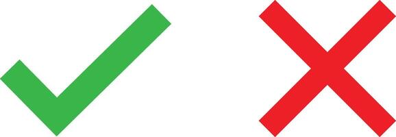 Green Check Mark and Red Cross Symbols Yes No Correct Incorrect Choice Selection vector