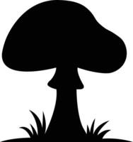 Silhouette Mushroom Illustration, Simple Fungi Design, Black Grass vector