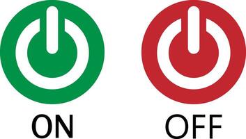 Simple on off power button icons. Green circle signifies ON, red OFF. Clear, concise visual indicators for user interface. Switch icons Symbols vector