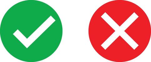 Green Check Mark and Red Cross Symbols Approval, Rejection, Choice, Decision, Selection vector