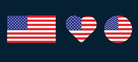 American Flag Variations Rectangular, Heart, and Circle Designs vector