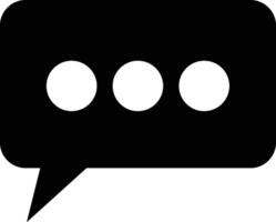 A black speech bubble icon featuring three white dots, suggesting communication, message, notification, or options. vector
