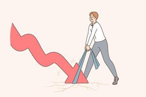 Failed investor tries to avoid bankruptcy during financial crisis, and pulls economic chart up vector