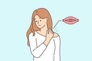 Woman experienced neck pain after nerve was pinched between vertebrae caused by uncomfortable pillow vector