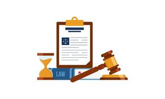 Law and Justice Concept with Scales Judge, Gavel Book, and Hammer Illustration vector