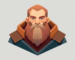 Dwarf character. Fantasy gnome warrior. Medieval beard man in armor. Fairytale viking person. Cartoon hero soldier vector