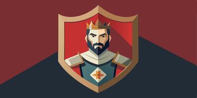 King label. Royal luxury character emblem. Man head in crown, medieval vintage mascot vector