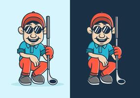 Golfer character design holding a golf stick, in two different background vector