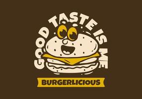 Burgerlicious. Burger illustration with face illustration in cartoon style. Good for t-shirt print vector