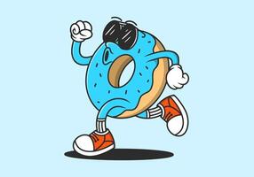 Donut, make the world go round. Retro mascot character of donut in running pose, in blue colors vector