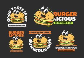 Good taste is me. Burger with face mascot character for t-shirt print in 5 types vector