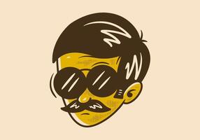 Man with Moustache illustration character in retro style. Head only vector