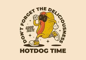 Hot Dog tim. Vintage retro character of hot dog in running pose vector