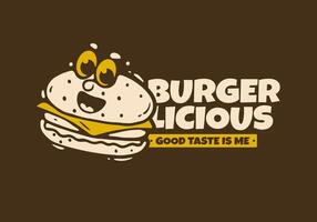 Burgerlicious. The Burger illustration with face illustration in cartoon style vector