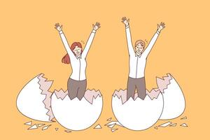 New generation of business people hatched from chicken eggs, for concept of educating professionals vector