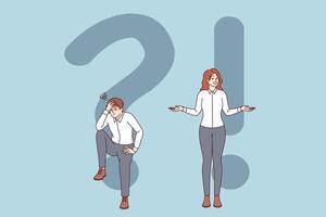 Woman found answer to question tormenting man, after much thought and reading FAQ vector