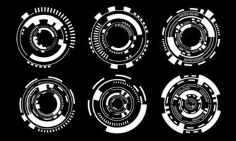 Set of white circle user interface elements technology futuristic design modern creative on black background vector