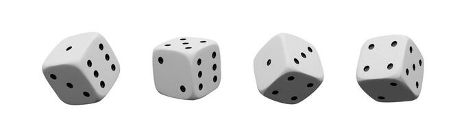 3d render game die set. Gambling play with chance of risk or fortune. illustration collection of three-dimensional cube with number dots. Success symbol of opportunity in casino. Bet object. vector
