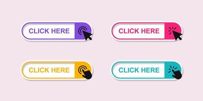 Click here button with cursor pointer vector