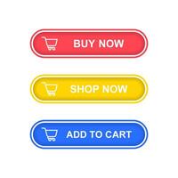 Shop now button, buy now button and add to cart button vector
