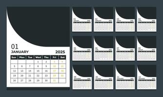 Modern 2025 Calendar Template for Personal or Business Use, One Page Wall Calendar 2024, Desk Monthly Calendar Template, New Year Wall Calendar Template, 12-month Wall Calendar Design vector