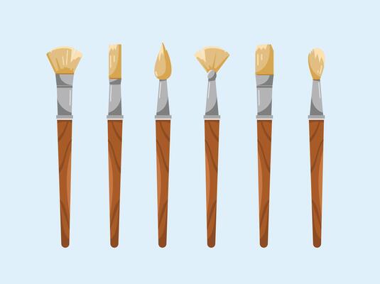 set of large paint brush icons, artist items in drawing in flat style, suitable for posters and web icons