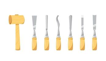 traditional chisel and measuring tool set with hammer, suitable for poster and web icon vector