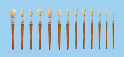 set of paint brush icons, artist items in drawing in flat style, suitable for posters and web icons vector