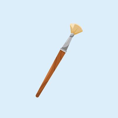 fan paint brush icons, artist items in drawing in flat style, suitable for posters and web icons