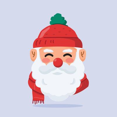 cute santa claus wearing christmas hat and scarf, cute christmas icon, suitable for poster and web icon
