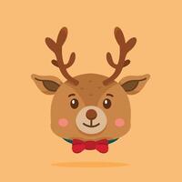 cute deer wearing bow ribbon, cute animal shaped christmas icon, suitable for poster and web icon vector