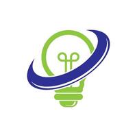 A green light bulb with a blue circle around it vector