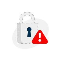 illustration of a padlock silhouette with an exclamation mark, symbolizing weak or vulnerable security protection. concepts related to cybersecurity, online safety, and warning of security risks vector