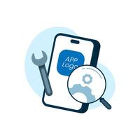 illustration of smartphone with a gear icon, representing app maintenance or technical updates. for use in mobile apps, or other digital platforms to communicate maintenance mode or system upgrades vector
