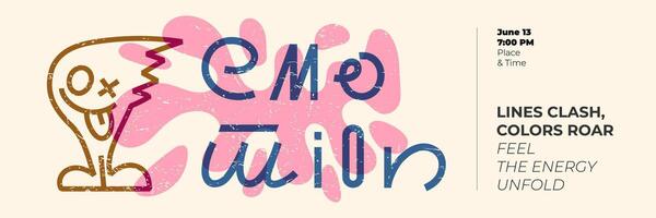 Trendy horizontal design featuring graffiti-style character, abstract forms, and vintage details. Includes unique font and editable options, ideal for modern art-inspired layouts vector
