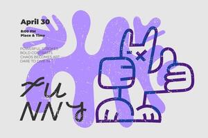 Playful graffiti-inspired poster template with bold character, vibrant colors, and retro scratches. Creative font enhances modern art vibe, perfect for customizable fashion design projects vector