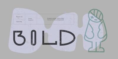 Funny graffiti-style character on bold abstract background with vintage scratches. Creative font adds flair. Editable modern template for art or fashion-forward projects vector