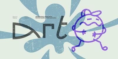 Trendy horizontal poster with graffiti-inspired art, abstract forms, and vintage scratches. Creative font adds personality. Fully editable for modern art or fashion design use vector