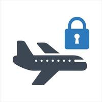 Lockdown icon. Padlock on the runway. Airliner. Plane icon vector